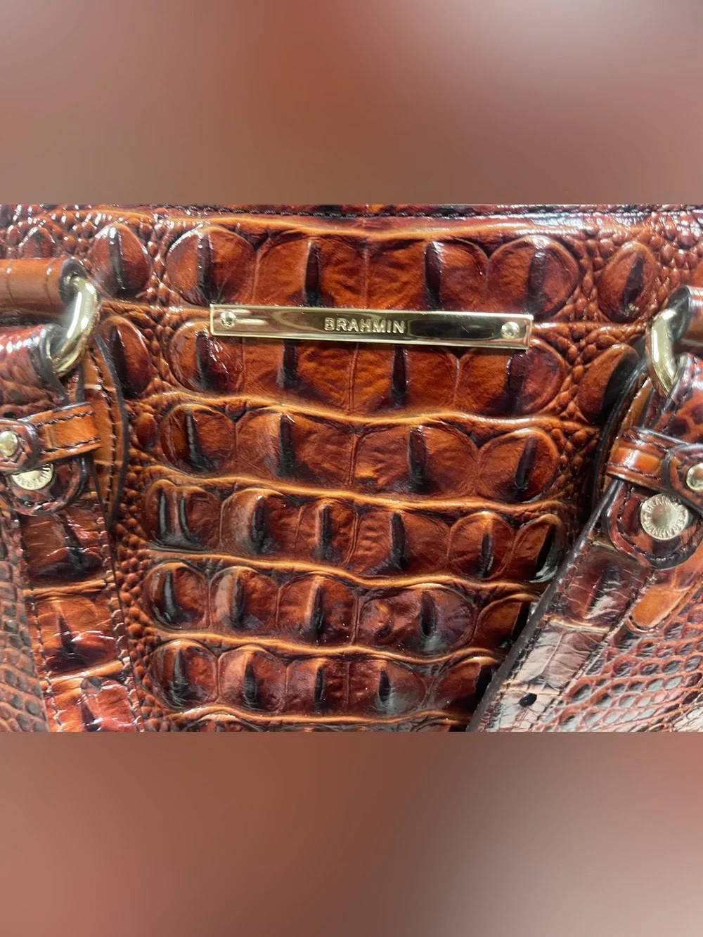 Brahmin Croc-Embossed Genuine Leather Tote in Medium Lena Pecan Melbourne